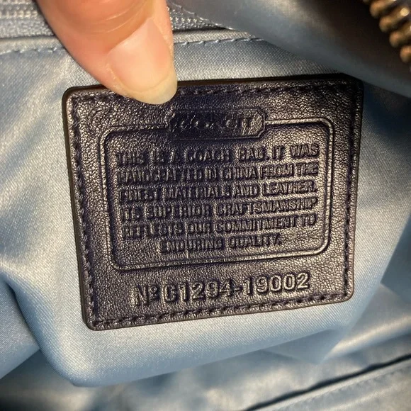 Coach Poppy Glam Glazed Navy Blue Leather Tote Bag